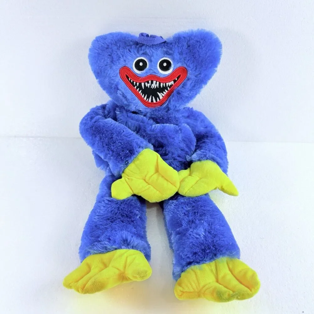 Poppy Playtime Huggy Wuggy Blue Plush Character Backpack Bag Toy Zipper Back